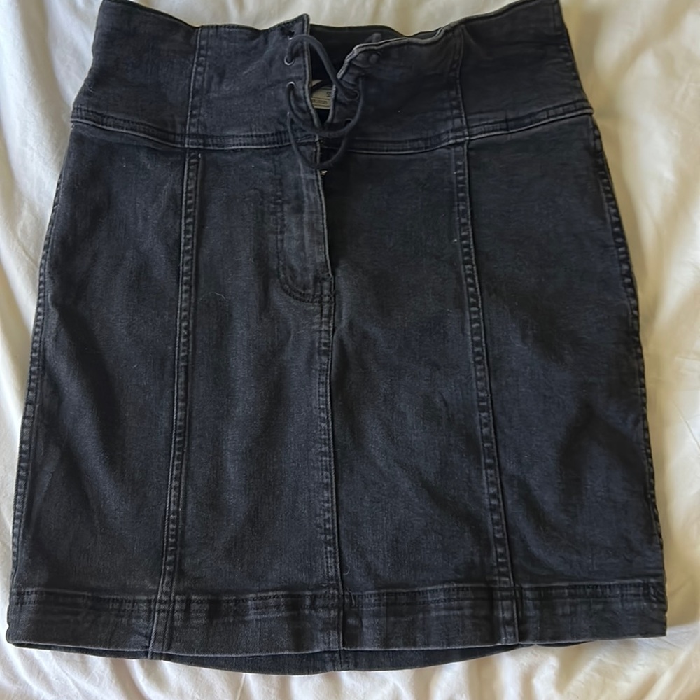 Free People Black Denim Skirt Size 10